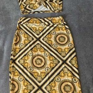 Geometric Two-Piece Skirt Set in Yellow and Black